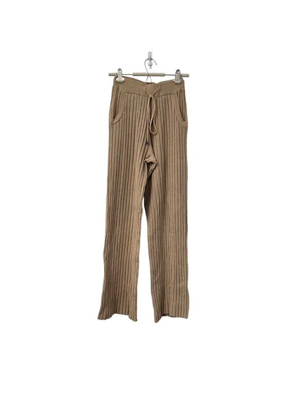 Amy Lynn Womens Tan Camel Ribbed Stretch Knit Lounge Pants Size Medium